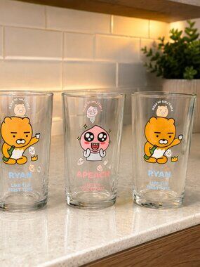 Kakao Friends Ryan & Apeach Soju Beer Glass Mug Lot of 3